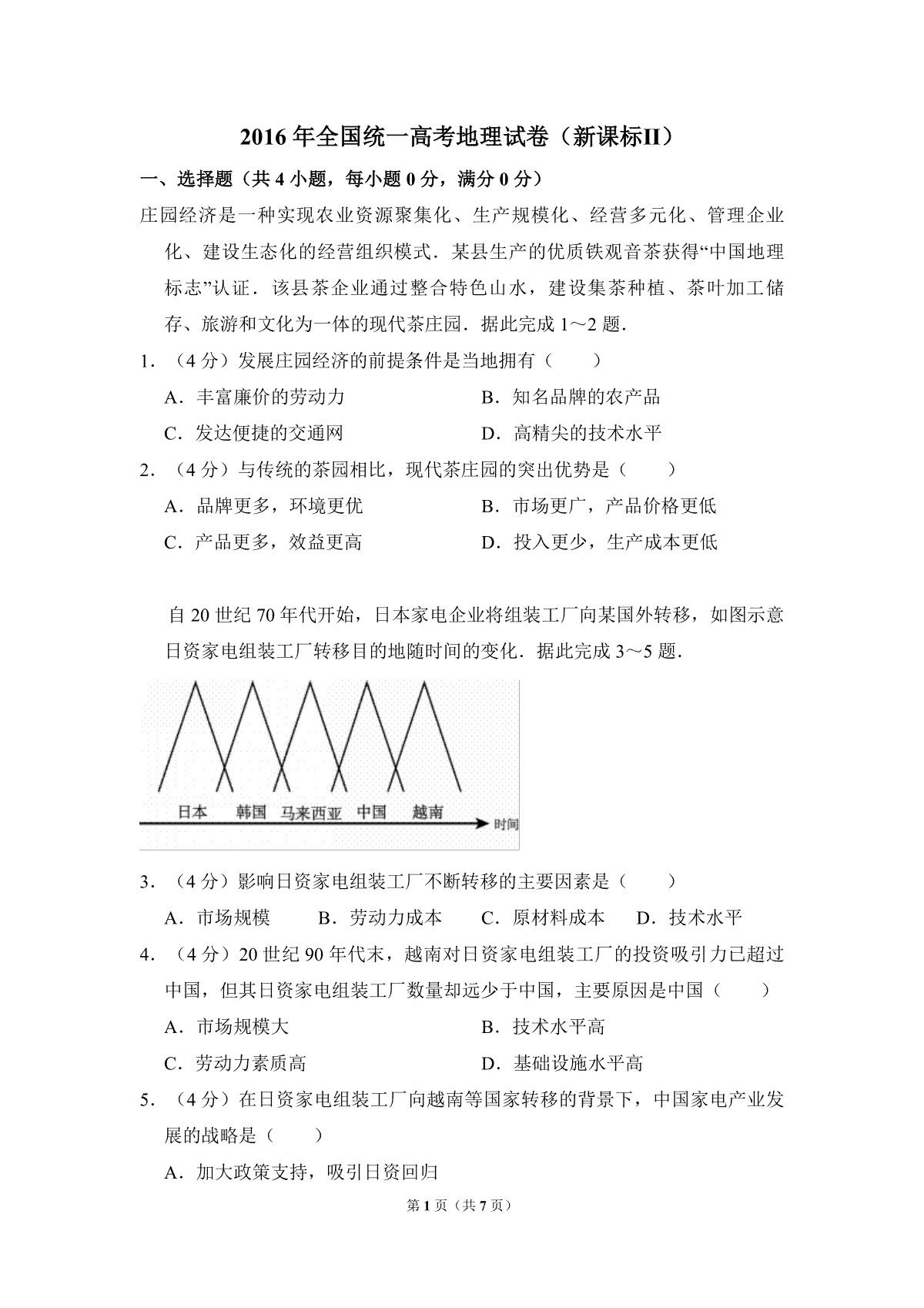 2016年全国统一高考地理试卷（新课标ⅱ）（原卷版）