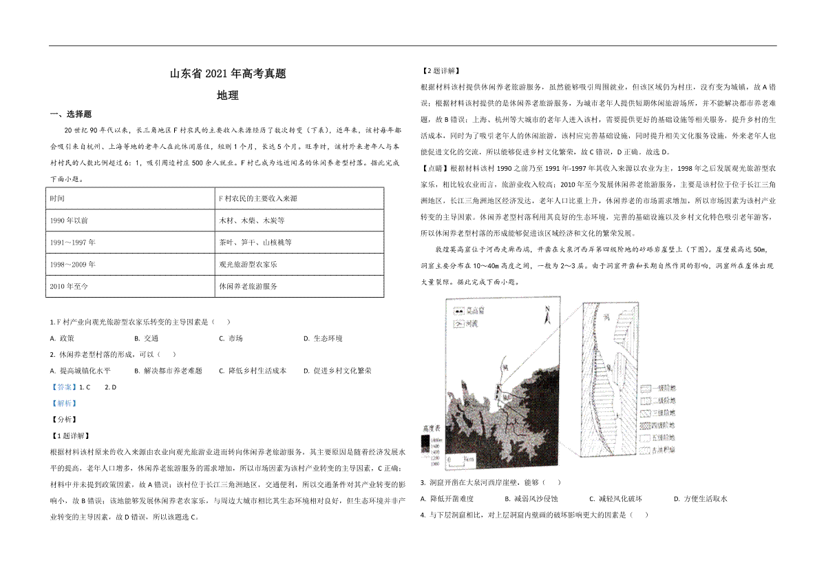 2021年高考真题 地理(山东卷)（含解析版）