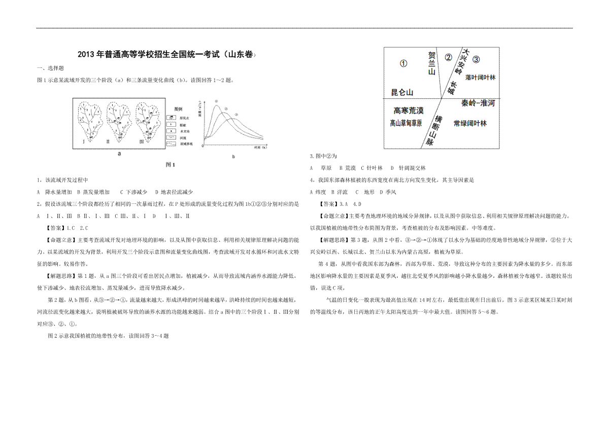 2013年高考真题 地理(山东卷)（含解析版）