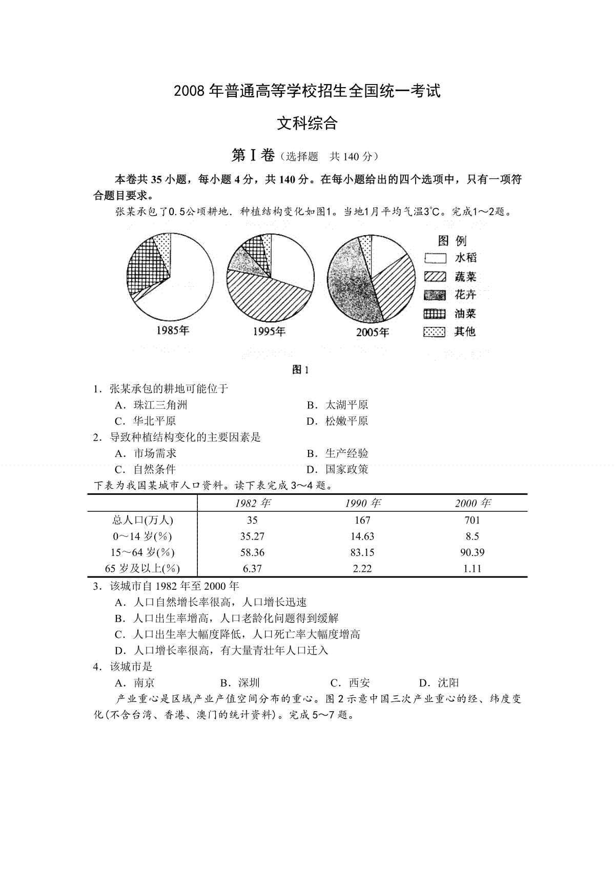 2008年浙江省高考地理（原卷版）