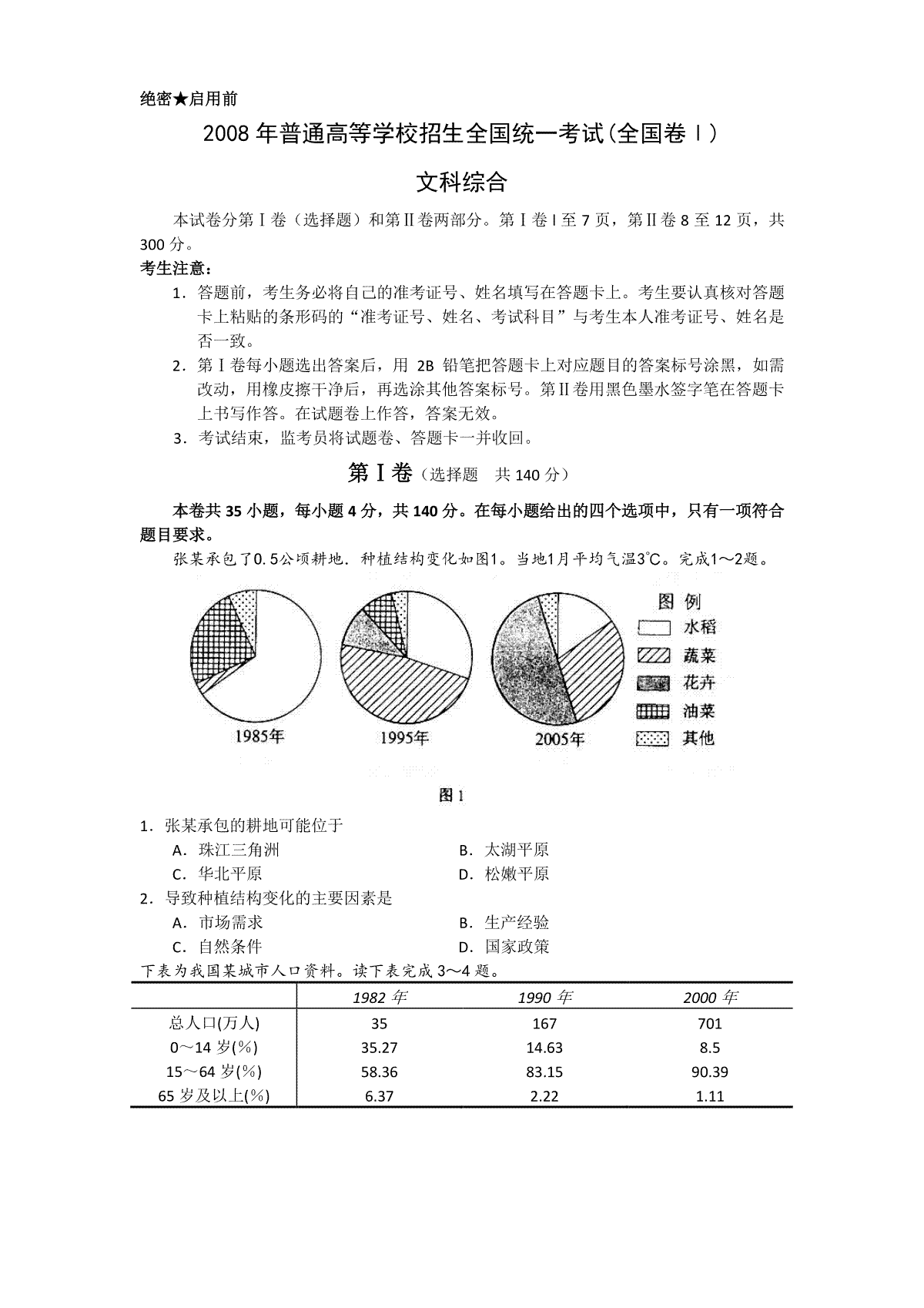 2008年普通高等学校招生全国统一考试【湖南地理真题+答案】