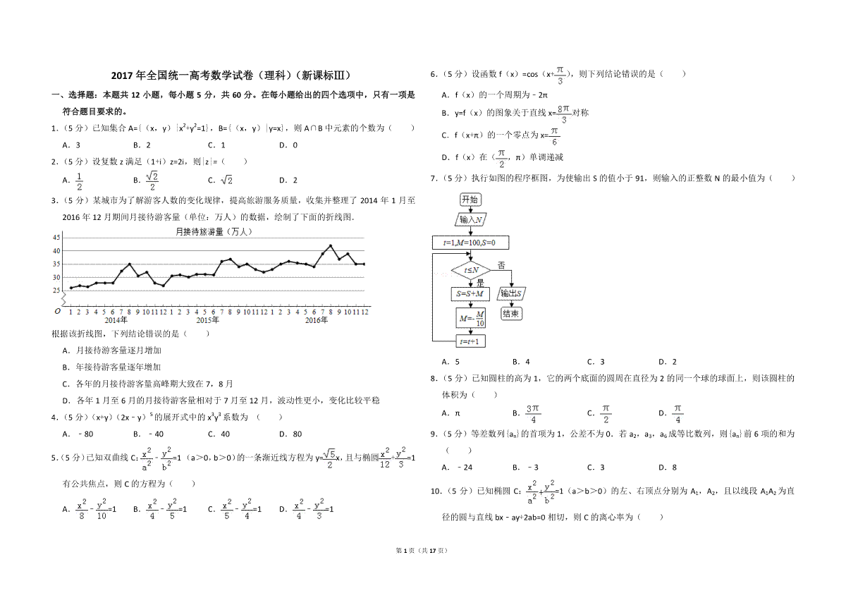 2017年全国统一高考数学试卷（理科）（新课标ⅲ）（含解析版）