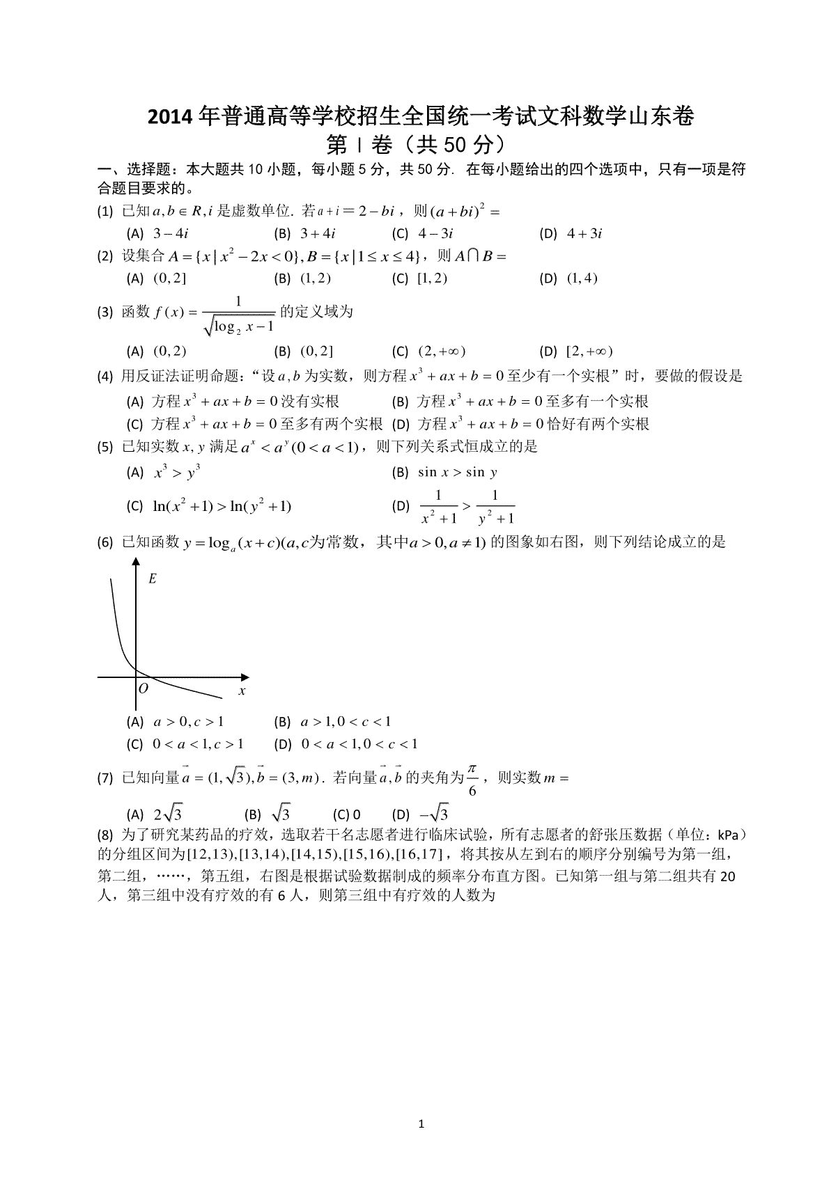 2014年高考真题数学【文】(山东卷)（原卷版)