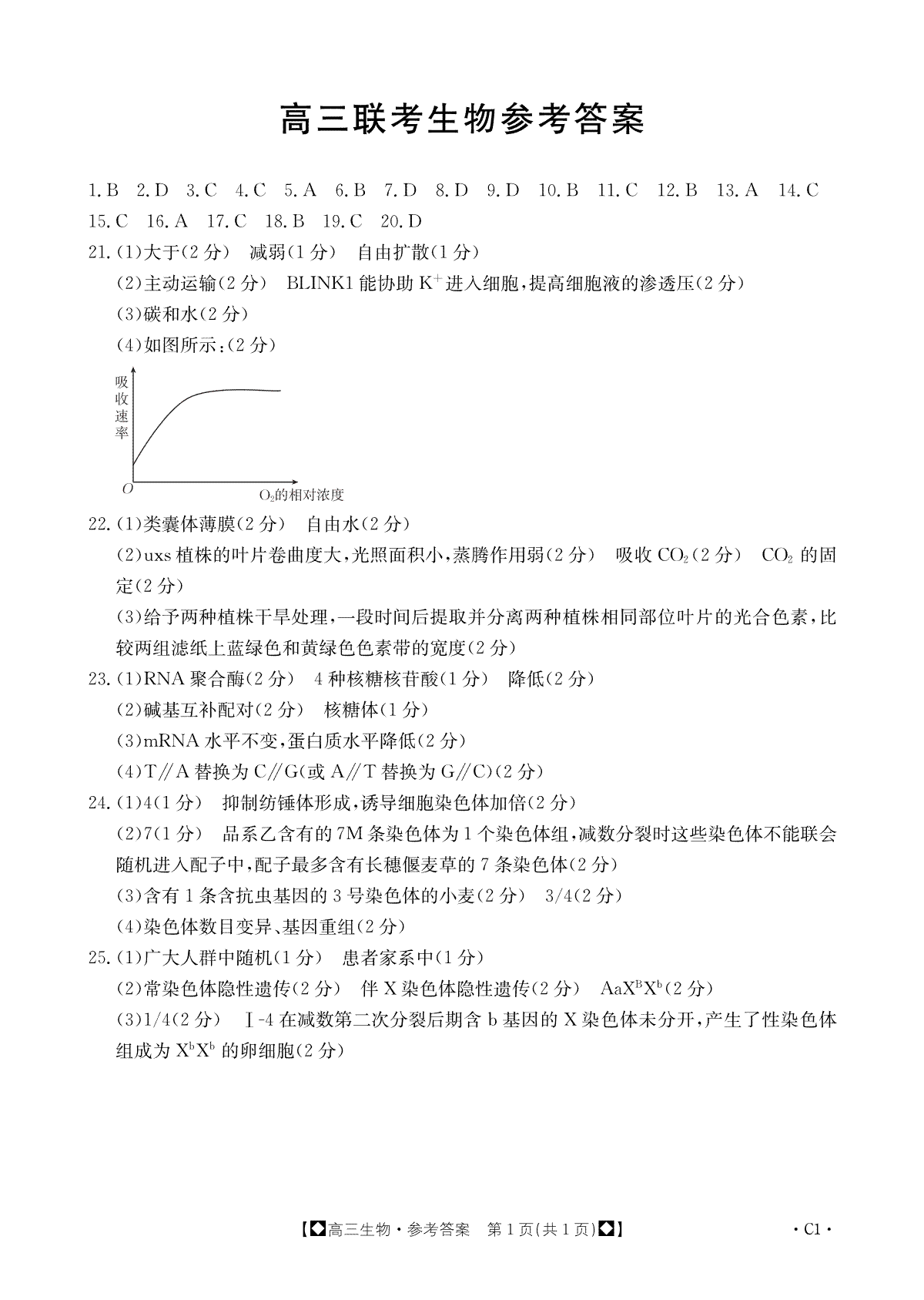 陕西省部分学校2023-2024学年高三上学期期中联考 生物答案