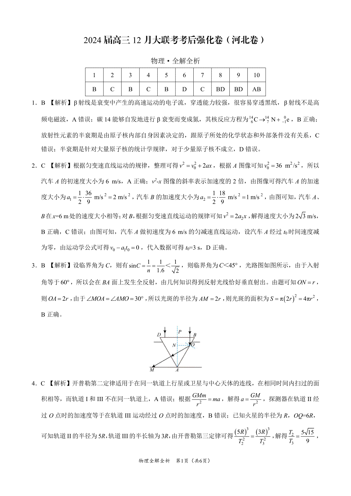 物理-2024届高三12月大联考考后强化卷（河北卷）（全解全析）