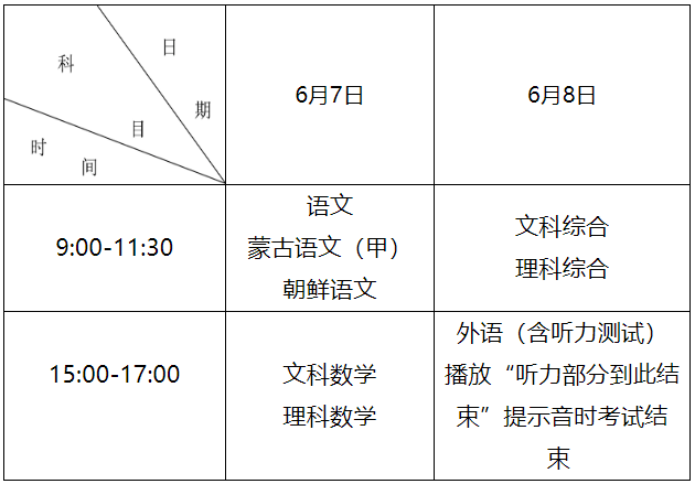 内蒙古乌海高考时间2024年具体时间：6月7日-8日